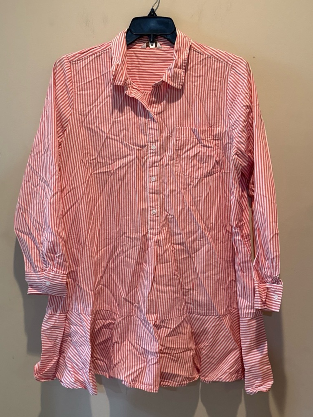 crown & ivy Pink and White Striped Oversized Button-Down Shirt